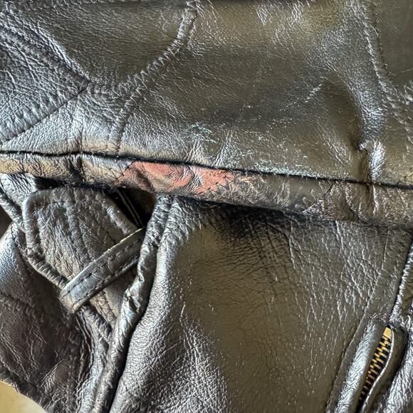 🏍️ Vintage FLIGHT PATH Black Patchwork Leather Biker Jacket 🏍️ - Picture 7 of 13